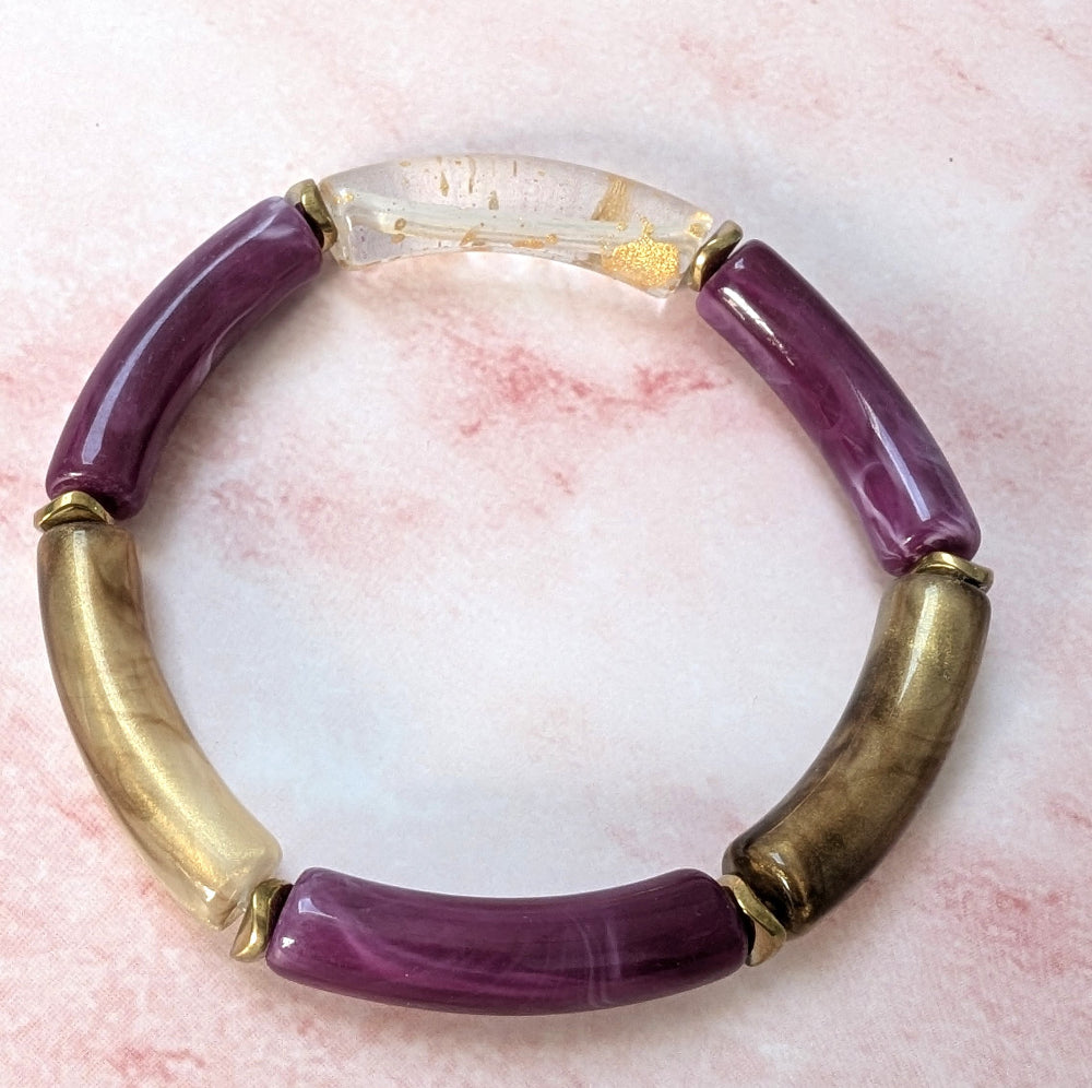 Bracelet résine modèle 10 prune, marron et paillettes