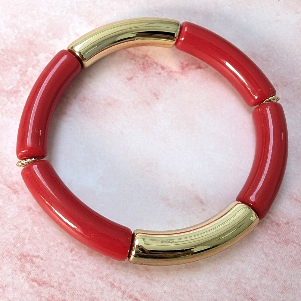 Bracelet résine modèle 12 rouge et doré