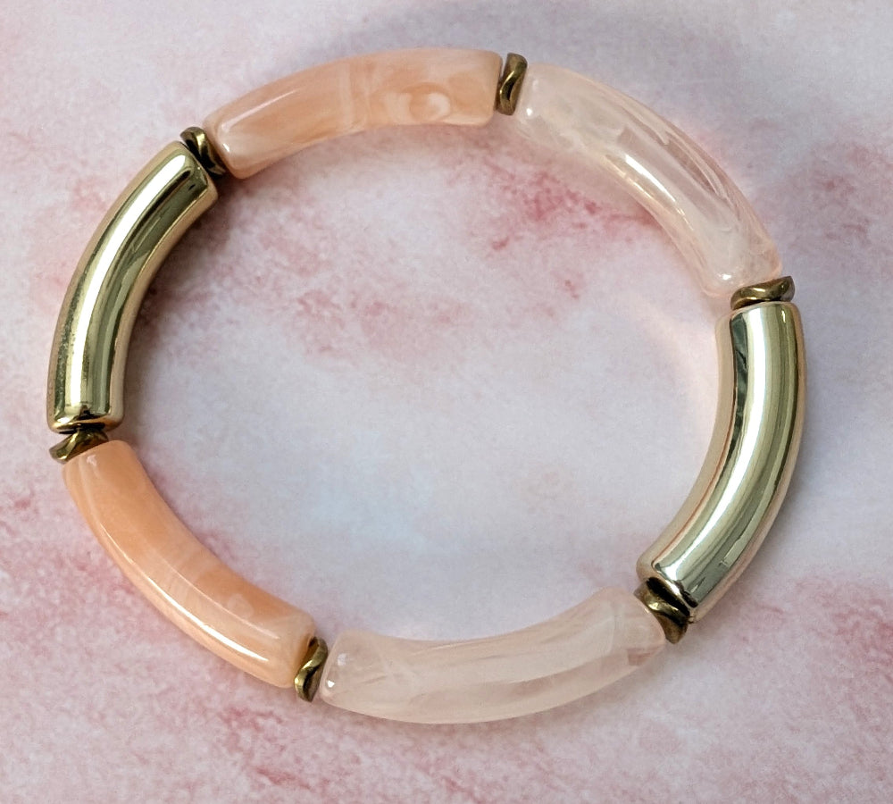 Bracelet résine modèle 14 saumon et translucide marbré, doré