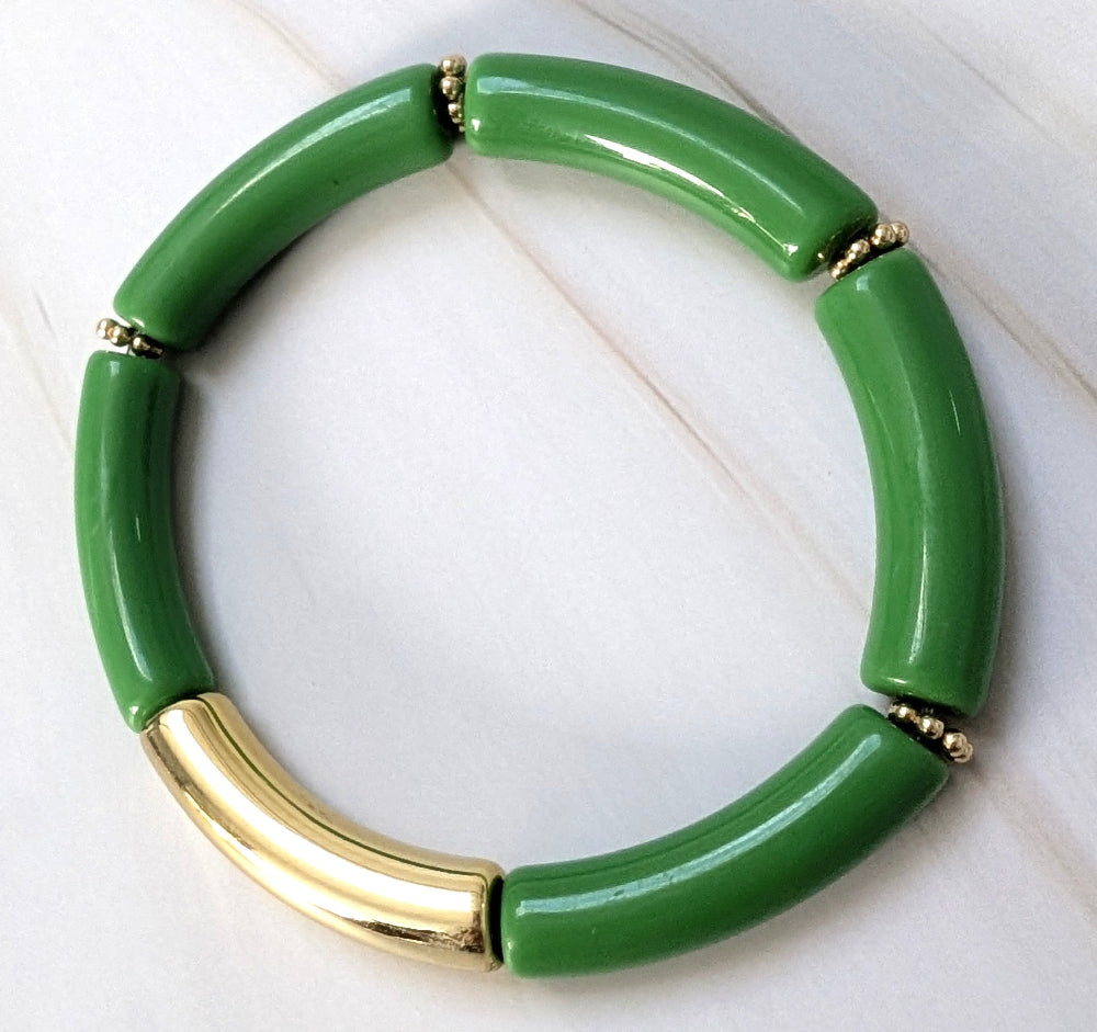Bracelet résine modèle 21 vert foncé opaque et doré