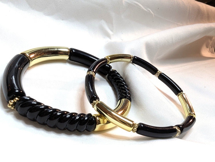 Bracelets résine fin et moyen noir et doré