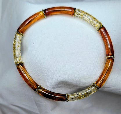 Bracelet fin en résine automne hiver –doré pailleté transparent et ambre