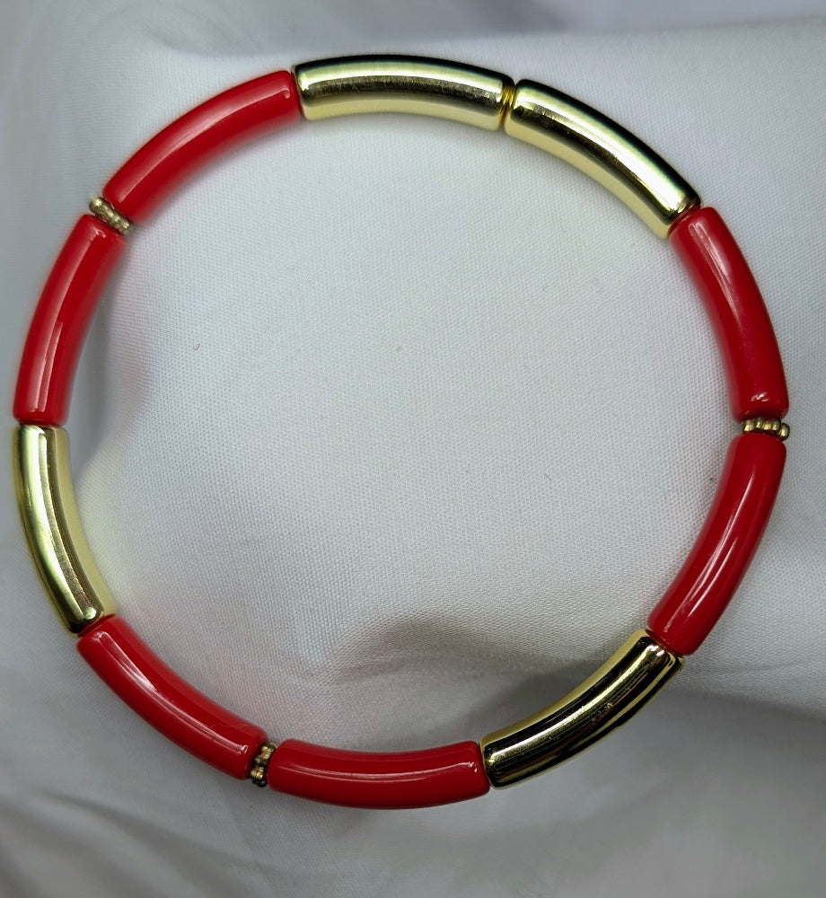 Bracelet fin en résine automne hiver –doré et rouge