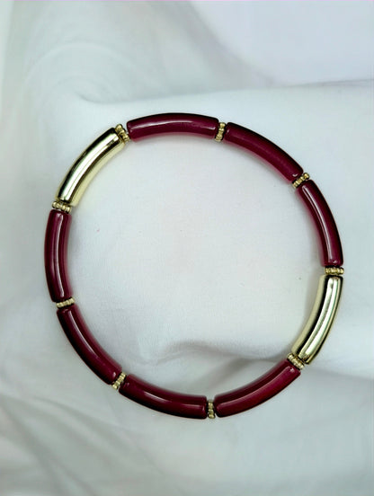 Bracelet fin en résine automne hiver –doré et bordeaux