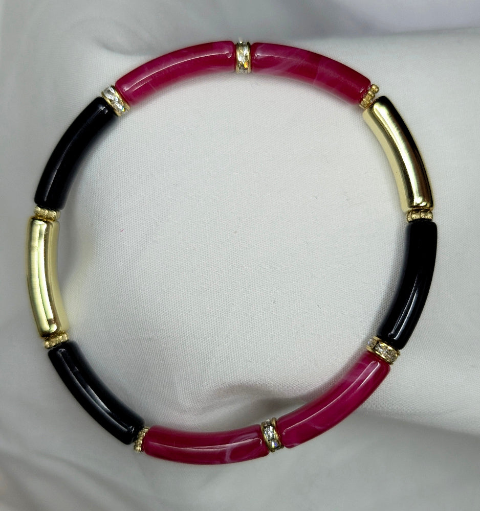 Bracelet fin en résine automne hiver –framboise, noir et doré