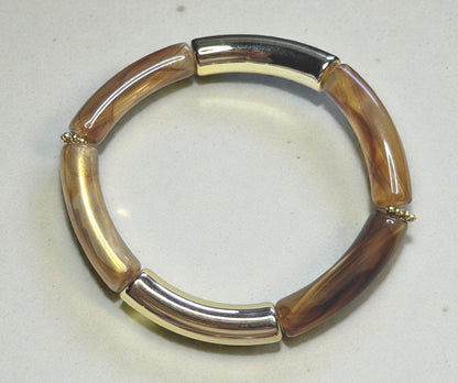 Bracelet élastique en perles de résine – doré et marbré bronze nacré