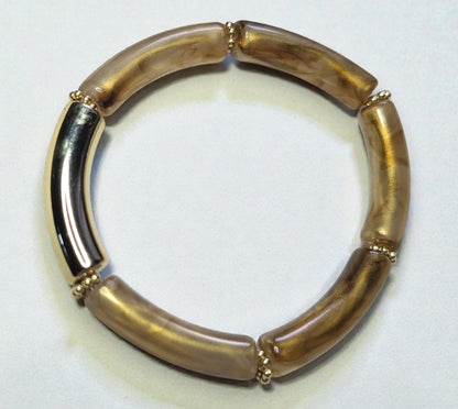 Bracelet élastique en perles de résine – doré et marbré bronze nacré