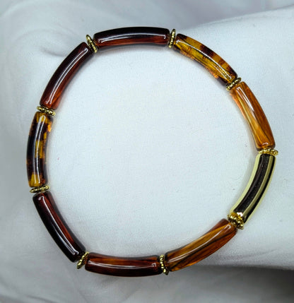 Bracelet fin en résine automne hiver –doré, ambre et ambre tacheté transparent