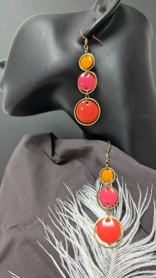 Paire de Boucles d’oreilles Isola jaunes, roses et corail