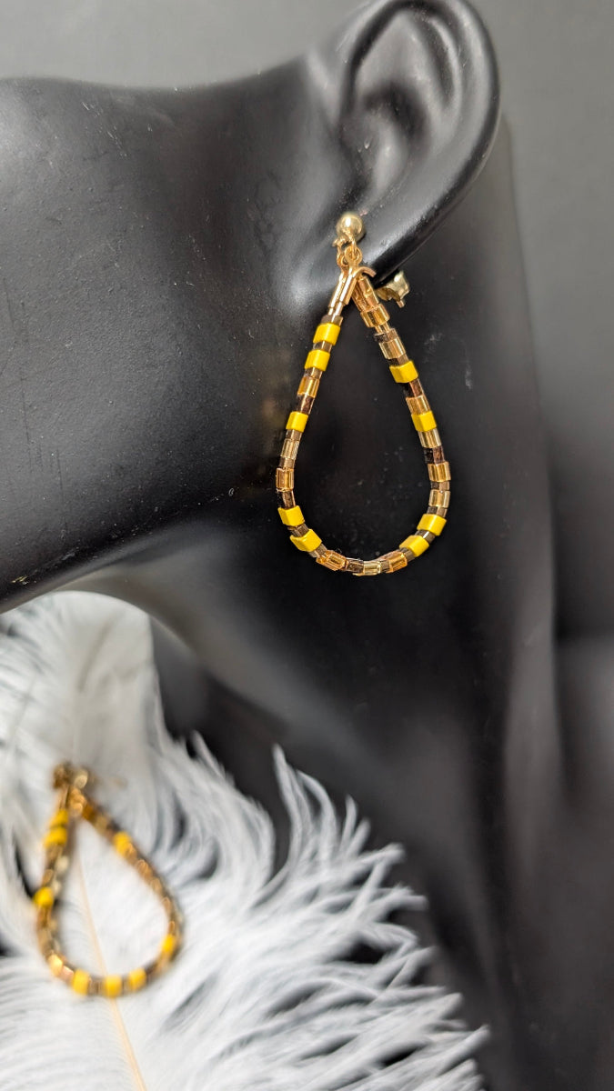 Boucles d’oreilles Kiiro en perles Miyuki jaunes bronze et topaze