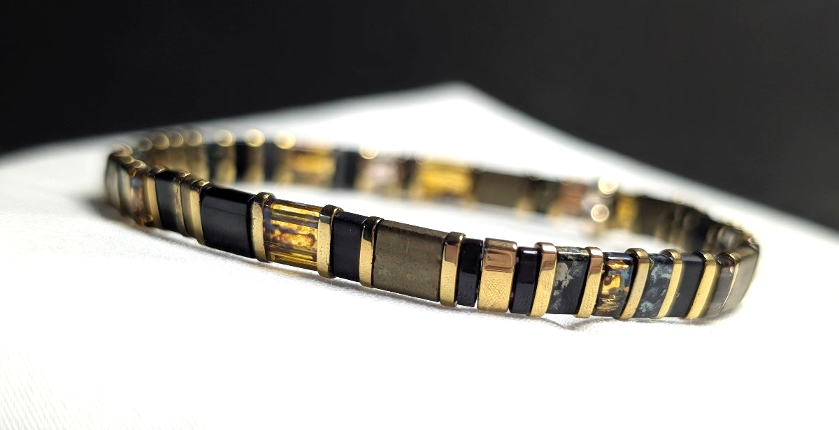 Bracelet Miyuki Tila Kintsu brun noir et doré