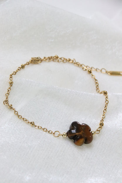 Bracelet pierre naturelle œil de tigre, en forme de fleur, montage délicat et moderne
