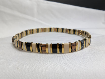 Bracelet Miyuki Tila Soraï noir crème brun et doré