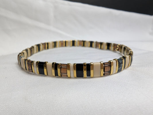 Bracelet Miyuki Tila Soraï noir crème brun et doré