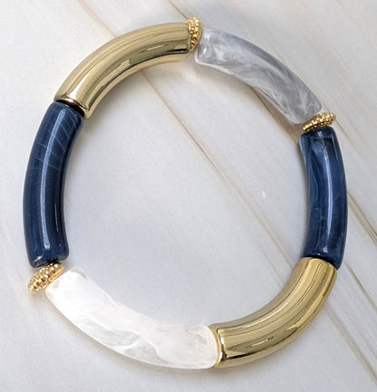Bracelet résine modèle 25 bleu, gris et blancé translucide et doré