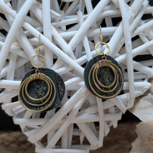 boucles d’oreilles cuir vert pailleté