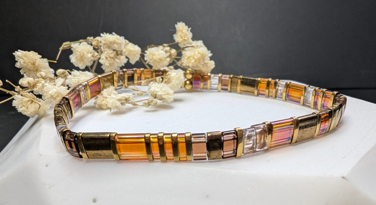 Bracelet Renko en perles Miyuki Tila bronze doré et topaze – bijou élégant pour femme