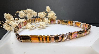 Bracelet Renko en perles Miyuki Tila bronze doré et topaze – bijou élégant pour femme