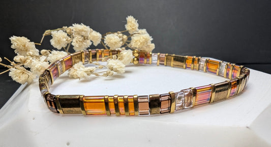 Bracelet Renko en perles Miyuki Tila bronze doré et topaze – bijou élégant pour femme